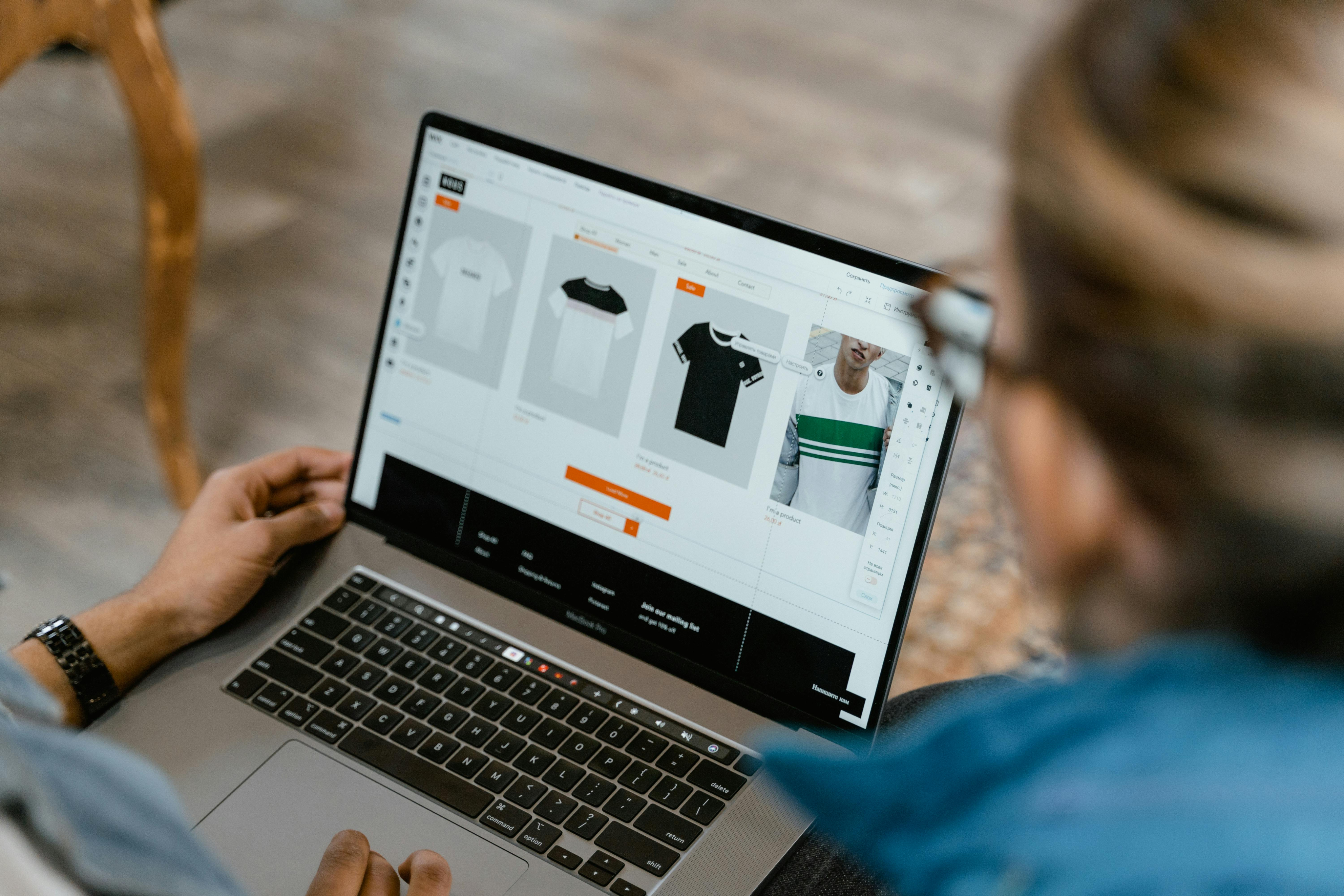Laptop showing custom apparel design for campaign selling